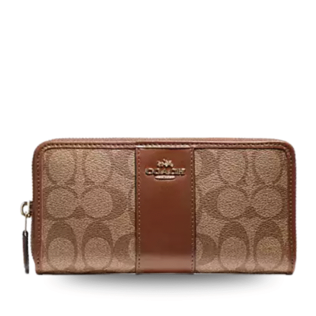 Coach Accordion Zip Wallet in Signature Canvas (F54630) – Khaki/Saddle