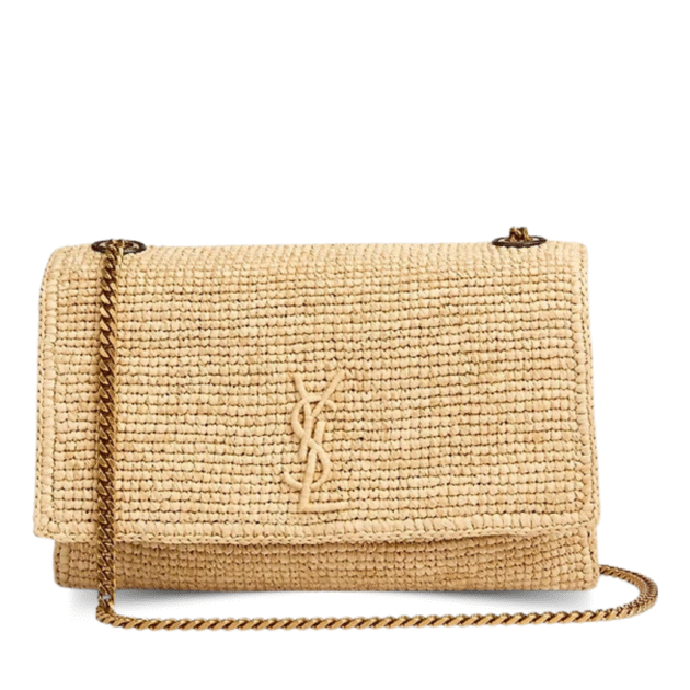 Saint Laurent Kate Medium Raffia Shoulder Bag with YSL Monogram