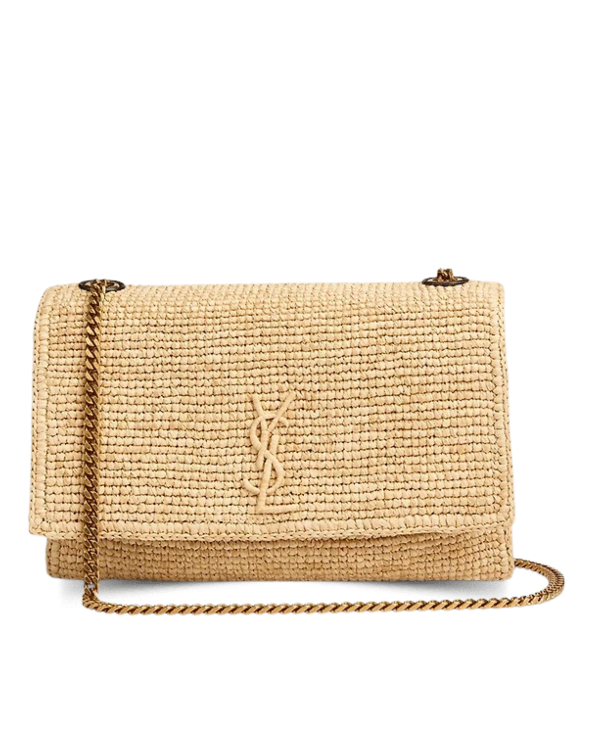 Saint Laurent Kate Medium Raffia Shoulder Bag with YSL Monogram